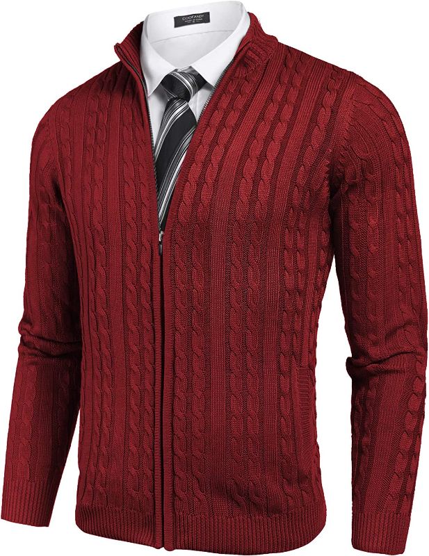 Photo 1 of Coofandy Men's Full Zip Cardigan Sweater Slim Fit Cable Knitted Zip Up Sweater with Pockets -- SIZE L 