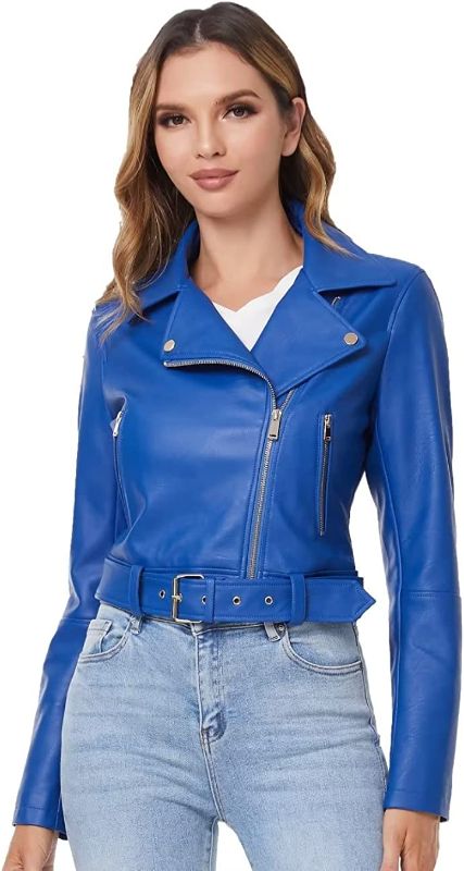 Photo 1 of DIASHINY Faux Leather Jacket For Women Crop Short Cropped PU Slim Zip Up Moto Biker Coat Motorcycle Jackets
SIZE M 