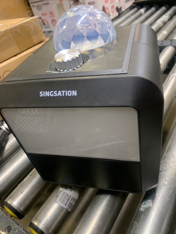 Photo 1 of Portable Karaoke Machine - SINGSATION Star Burst - System Comes w/ 2 Mics, Room-Filling Light Show, Retro Light Panel & Works via Bluetooth - No CDs Required - YouTube Your Favorite Karaoke Songs Star Burst Black --- Selling for Parts, Item Did Not Turn O