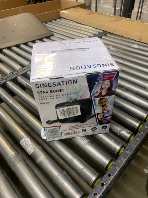 Photo 2 of Portable Karaoke Machine - SINGSATION Star Burst - System Comes w/ 2 Mics, Room-Filling Light Show, Retro Light Panel & Works via Bluetooth - No CDs Required - YouTube Your Favorite Karaoke Songs Star Burst Black --- Selling for Parts, Item Did Not Turn O