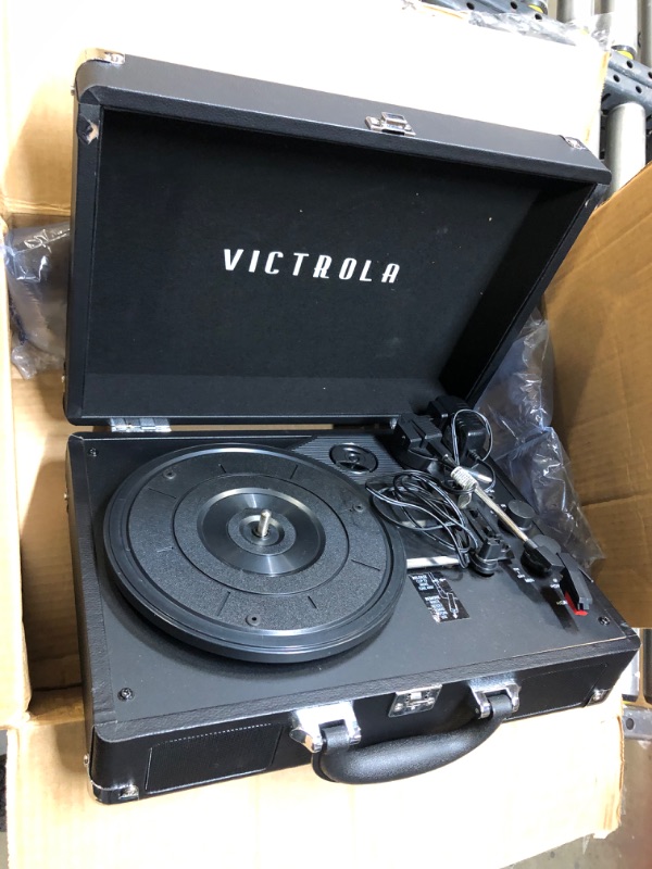 Photo 2 of Victrola Vintage 3-Speed Bluetooth Portable Suitcase Record Player with Built-in Speakers | Upgraded Turntable Audio Sound| Includes Extra Stylus | Black, Model Number: VSC-550BT-BK, 1SFA