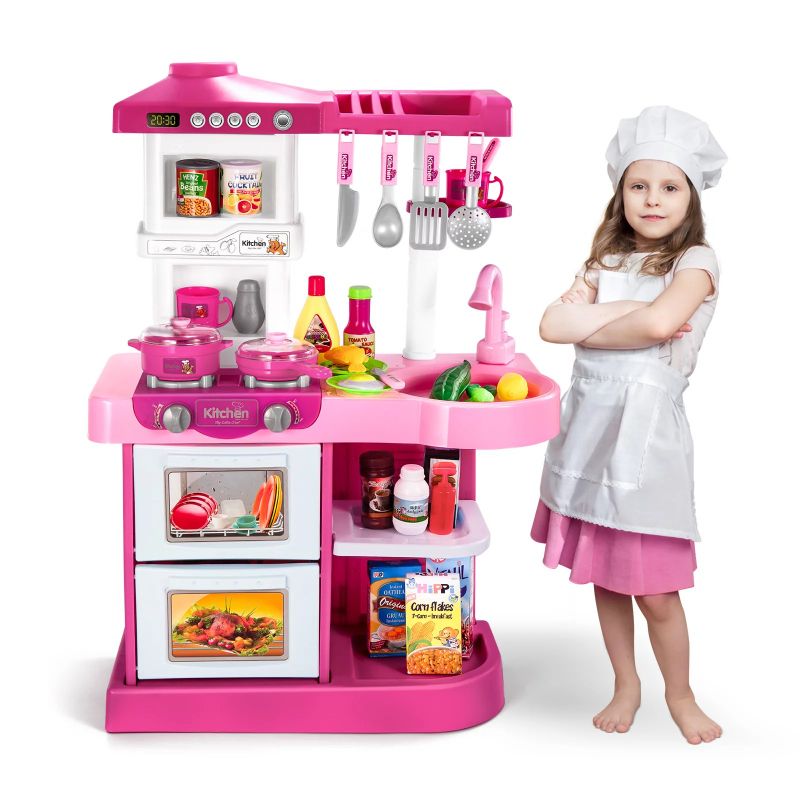 Photo 1 of TEMI Play Kitchen Playset Pretend Food - 53-Pack Pink Kitchen Toys for Toddlers, Toy Accessories Toddler Set with Real Sounds and Lights, Toddler Outdoor Playset for Kids, Girls & Boys Christmas Gift
