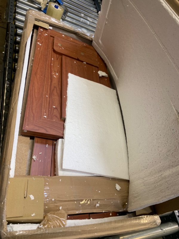 Photo 1 of Hodedah Kitchen Island with Spice Rack, Towel Rack & Drawer, Cherry --- Box Packaging Damaged, Moderate Use, Scratches and Scuffs on Item as Shown in Pictures, Missing Parts