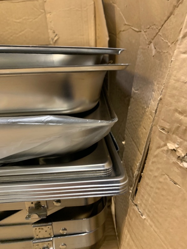 Photo 5 of ALPHA LIVING 70014-GRAY 4 Pack 8QT Chafing Dish High Grade Stainless Steel Chafer Complete Set, 8 QT, Alpine Gray Handle --- Box Packaging Damaged, Moderate Use, Scratches and Scuffs on Item, Dirty From Previous Use, Missing some Pieces, 
