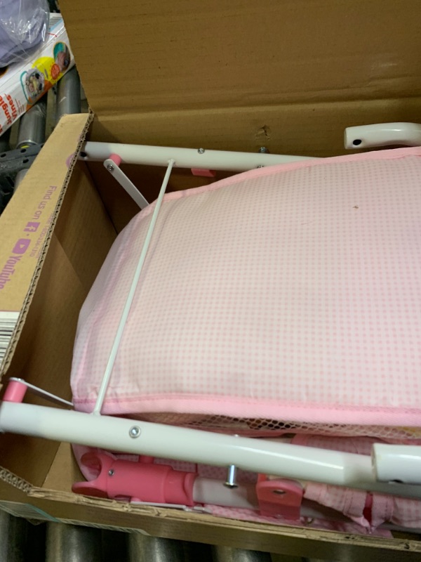 Photo 6 of badger basket folding double front-to-back doll stroller (fits american girl dolls), pink/white --- Box Packaging Damaged, Moderate Use, Scratches and Scuffs on Plastic
