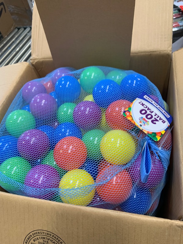 Photo 3 of 200 Ball Pit Balls for Kids – Plastic Ball Refill Pack for Kids | Phthalate and BPA Free Non-Toxic Plastic Ball Pack | Reusable Storage Bag with Zipper – Sunny Days Entertainment --- Box Packaging Damaged, Minor Use.
