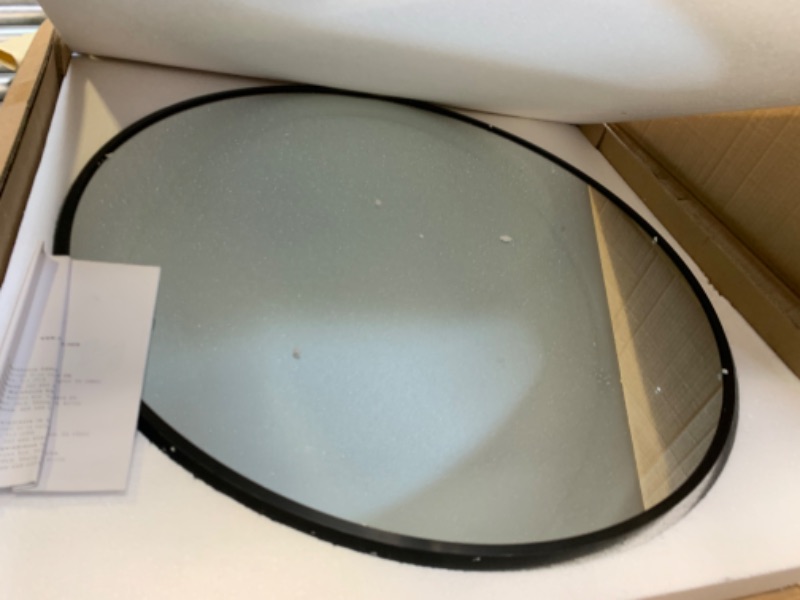 Photo 3 of 28 in. H x 28 in. W Aluminum Alloy Framed Medium Round Black Classic Accent Mirror --- Box Packaging Damaged, Item is New

