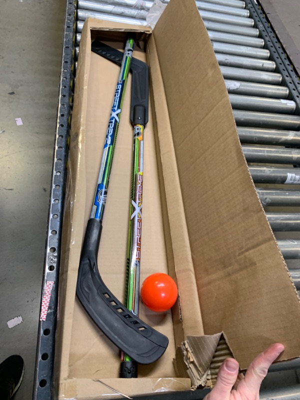 Photo 3 of Franklin Sports NHL Kids Street Hockey Stick Set - Includes (2) Youth Street Hockey Sticks + (1) Outdoor Roller Hockey Ball - Perfect Hockey Starter Set for Kids Goalie/Player Stick --- Box Packaging Damaged, Moderate Use, Scratches and Scuffs on Plastic,