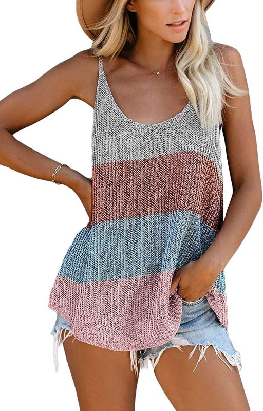 Photo 1 of ANCAPELION Women’s Casual V Neck Tank Top Summer Color Block Sleeveless Side Split Comfy Basic Cami Shirt SIZE MEDIUM
