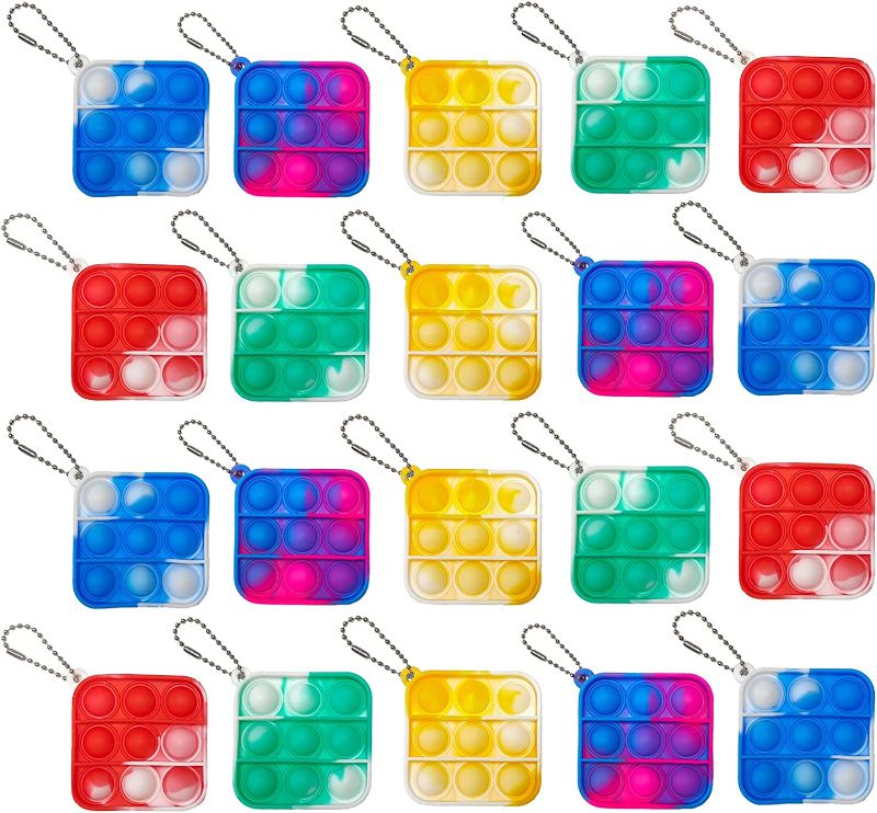 Photo 1 of 20 Pcs Mini Push Pop Bubble Sensory Fidget Toys, Simple Popper Bubble Pop Keychain Tie Dye Pop Sensory Fidget Toys Stress Relief Hand Toys Fidget Squeeze Mini Office Desk Toy for Kids Adults
