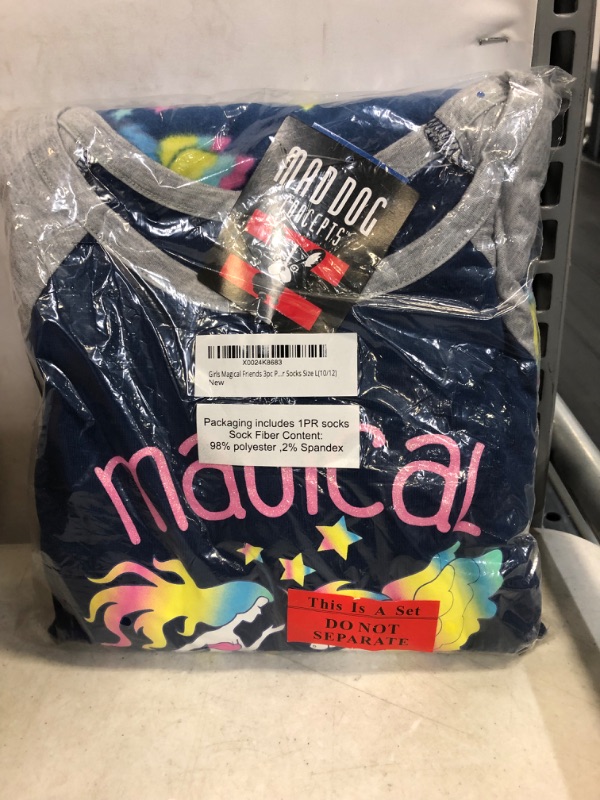 Photo 3 of Mad Dog Concept Girls 3pc Pajama Set- Unicorns and Mermaid Long Sleeve Shirt with Fleece Bottom and Slipper Socks
SIZE L (10/12) FACTORY SEALED 
