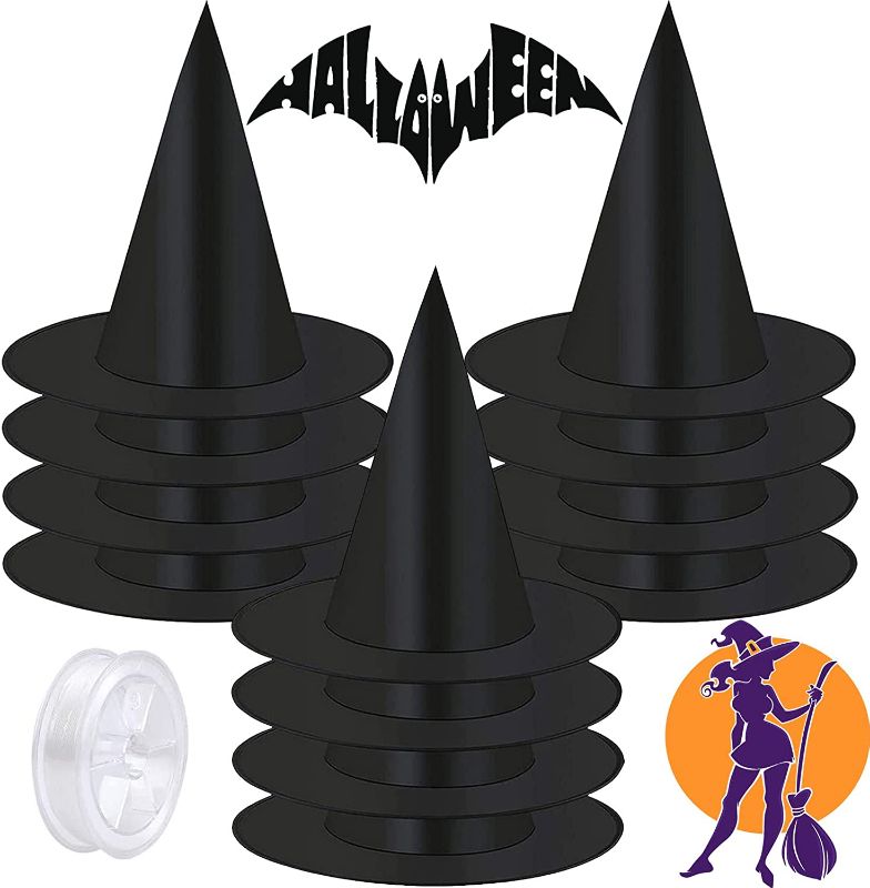 Photo 1 of 12 Pack Halloween Witch Hats Costume Accessories Cosplay Hats Halloween Hanging Decorations Witch Hat with Hanging Rope for Holiday Halloween Party Supplies FACTORY SEALED