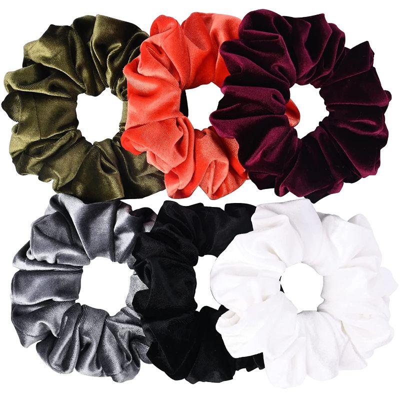 Photo 1 of CEELGON Big Velvet Scrunchies Large Hair Ties 6.25inches Oversized Silk Thick Scrunchie Jumbo Hair Scrunchies Curly Hair Accessories 6 Assorted Colors(Black,Orange,White,Red Wine,Green,Grey)
