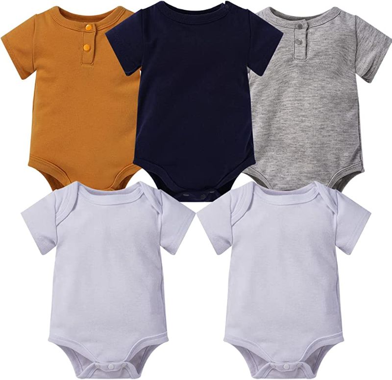 Photo 1 of Baby Boys 5 Pack Short Sleeve Cotton Bodysuits SIZE 6M FACTORY SEALED 
