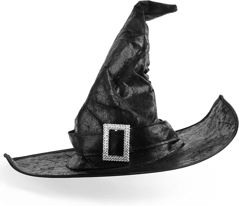 Photo 1 of (2) Halloween Witch Hat Wizard Men Women Black Costume Cosplay Party Girl Wide Brim Pointed Hat Accessory
