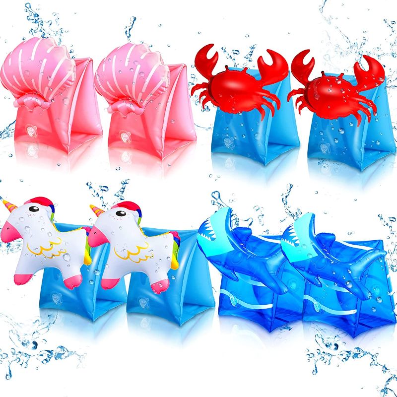 Photo 1 of 3 Pieces Swim Arm Floaties for Kids Inflatable Swim Armbands Swim Floater Sleeves Swimming Arm Float Rings Water Wings for Toddler Boys Girls AGED 3-6