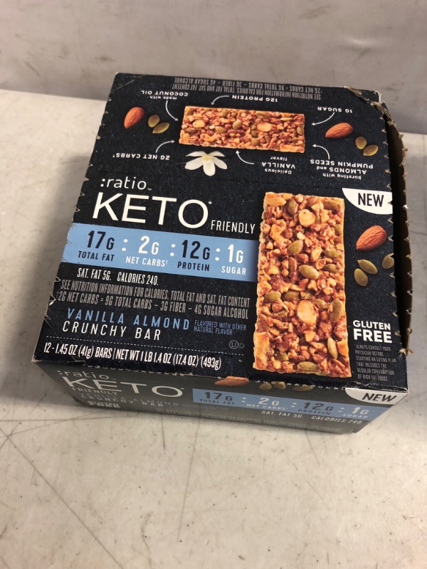 Photo 2 of :ratio KETO Friendly Crunchy Bars, Vanilla Almond, Gluten Free Snack, 17.4 oz, 12ct (Pack of 1)
