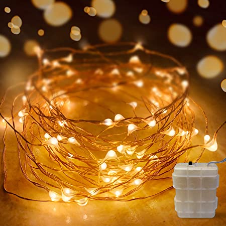 Photo 1 of (2) EhomeTronics String Lights, 2 Pack 16.5ft 50 LEDs Battery Operated Fairy Lights Waterproof Copper Wire Decorative Twinkle Light for Indoor Christmas Party Bedroom Patio Garden Wedding Warmwhite
