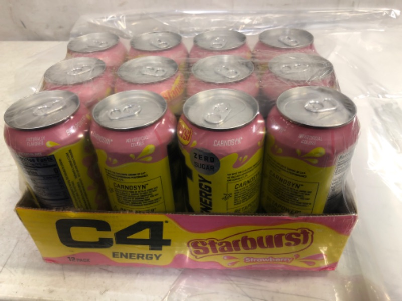 Photo 2 of Cellucor C4 Energy Drink, STARBURST Strawberry, Carbonated Sugar Free Pre Workout Performance Drink with no Artificial Colors or Dyes, Pack of 12 Starburst Strawberry 16 Fl Oz (Pack of 12) EXPIRES 1/2024