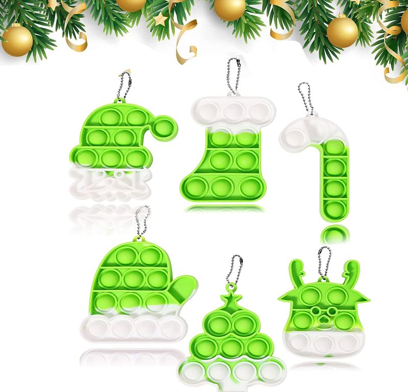 Photo 1 of 6Pcs Christmas Push Bubble Sensory Fidget Toys Box Pop-on-It Fidget Popper Xmas Gift Decorations for Kids Adults (Green White)