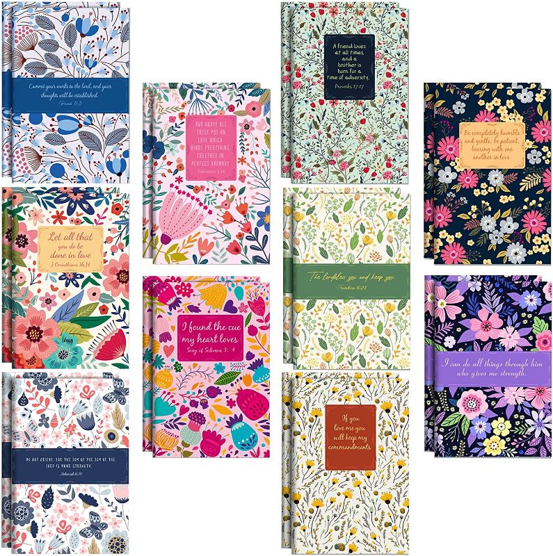 Photo 1 of Floral Notebooks with Bible Verses Christian Memo Book Inspirational Journal Notebook Small Pocket Notebook Lined Notebook Mini Notepad Lined Paper Pads Calendars Planners and Organizers(20 Pieces)
