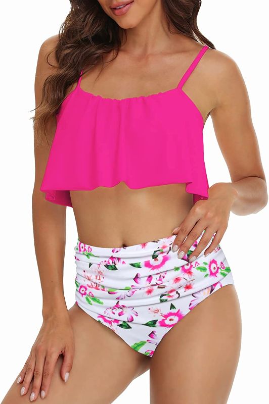 Photo 1 of Byoauo Womens Tankini Swimsuits Ruffle Flounce Top with High Waist Bikini Bottom Tummy Control Two Piece Bathing Suits
SIZE SMALL