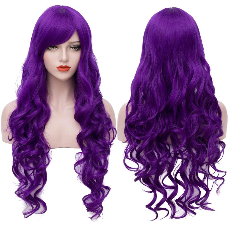 Photo 1 of Extra Long Purple Wigs 32 Inches Cosplay Party Wig Spiral Curly Synthetic Hair Wigs for Women BU144PR
