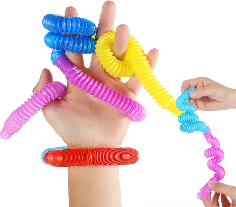Photo 1 of 2 PACKS TOUGS Kids Pop Tubes Sensory Toys, Multi-Color Stretch Pipe Fidget Toys for Autistic Children (8 Pack Mini)
