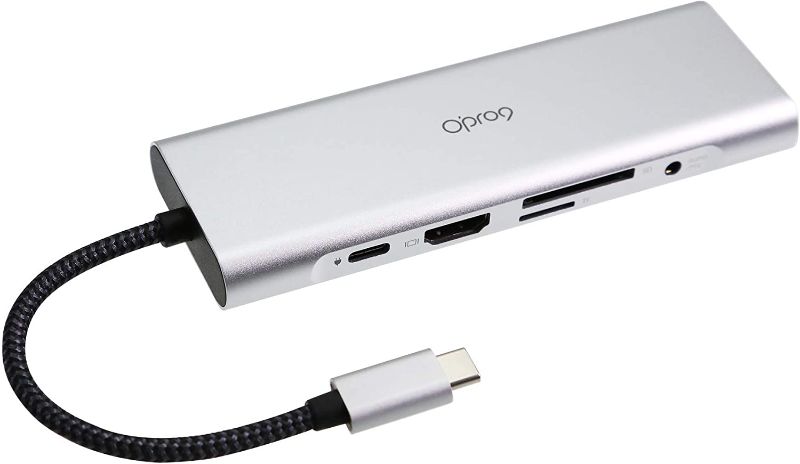 Photo 1 of O'PRO9 USB-C Hub, Opro9 9-in-1 Type-C Hub with 3 USB 3.0 Ports, 4K HDMI, USB-C Power Delivery, SD/TF Card Reader, 3.5mm Audio Jack & Ethernet, Portable for Mac Pro and Other Type-C Laptops (Gray)
