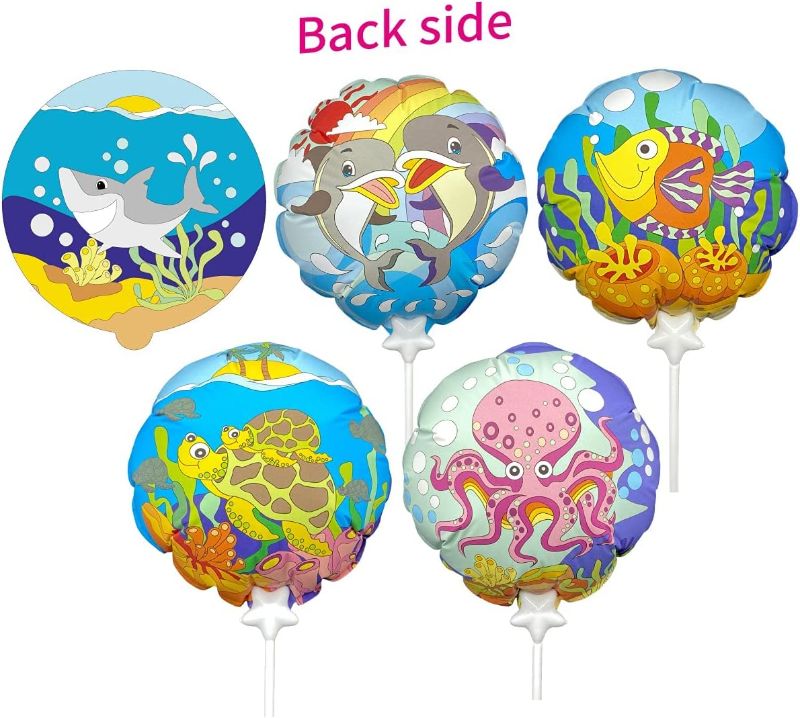 Photo 1 of 5 Sea Animals Coloring Balloons Magic Science Auto Inflatable, Painting Gift for Kids, Shark, Dolphin, Octopus, Tropical fish and Turtle with Sticks, 7.5", Pack of 5 (Sea Animal) FACTORY SEALED 
