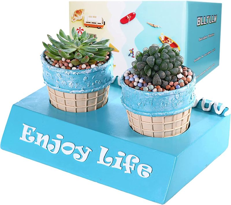 Photo 1 of BLLTLLW 2 Pcs 3.4 inch Succulent pots Mini Succulent & Cactus Planter ice Cream Creative Plants Flower Pots with Drainage Holes (Plants Not Included)
