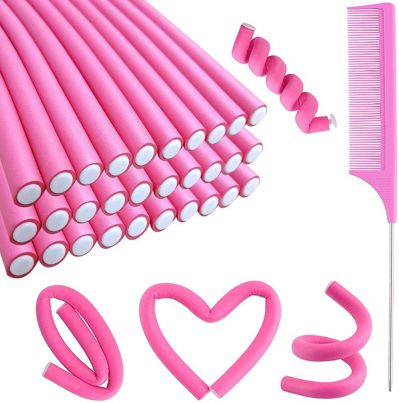 Photo 1 of 30PCS 9.45" Flexible Curling Rods Hair Twist Flexi Rods Hair Curlers Set,Twist Foam Hair Rollers No Heat Hair Rods Rollers Hair Curlers Rollers,Steel Pintail Comb Rat Tail Comb for Short and Long Hair FACTORY SEALED 
