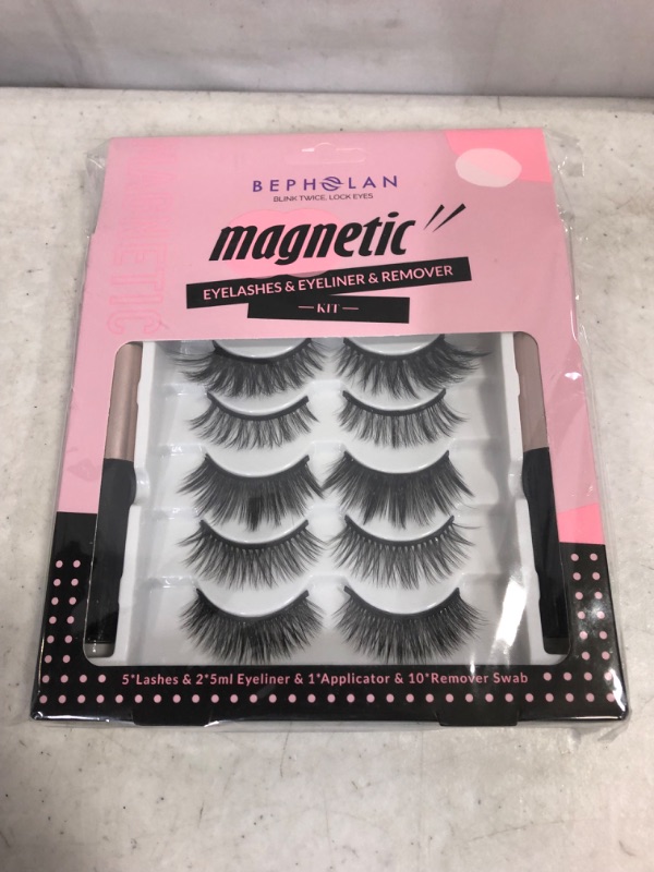 Photo 2 of BEPHOLAN Upgraded Magnetic Eyelashes&Eyeliner Kit,5 Pairs Different Eyelashes Styles,Comes With 2 Tubes of Magnetic Eyeliner,Safe Ingredients&Comfortable,No Glue&Easy To Use,Magnetic Eyelashes FACTORY SEALED 
