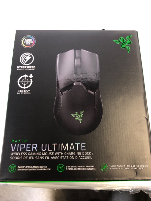 Photo 3 of Razer Viper Ultimate Hyperspeed Lightweight Wireless Gaming Mouse & RGB Charging Dock: Fastest Gaming Mouse Switch - 20K DPI Optical Sensor - Chroma Lighting - 8 Programmable Buttons - 70 Hr Battery Classic Black Mouse + Dock