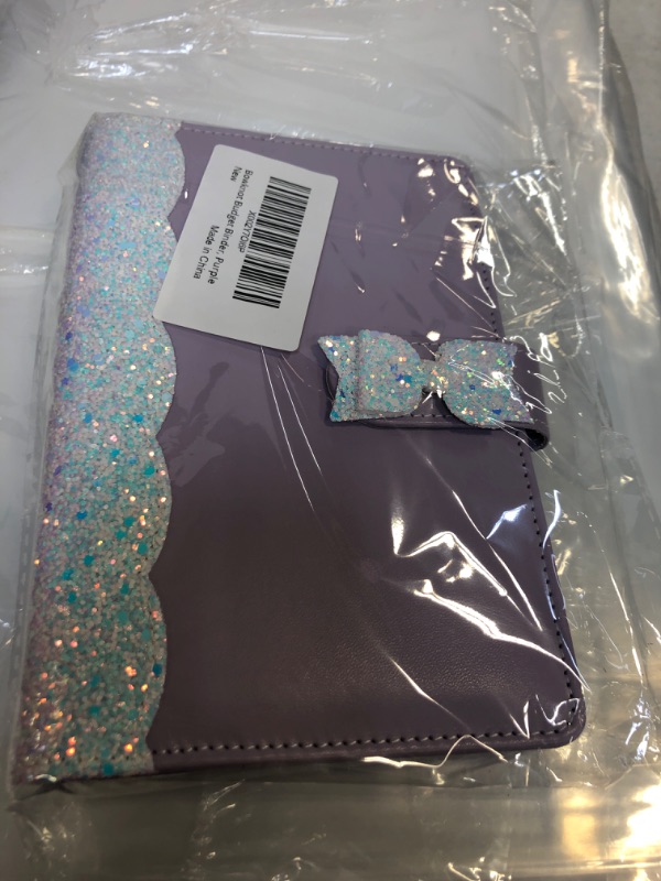 Photo 2 of A6 Binder, Shiny Budget Binder, Refillable 6 Ring Mini Binder for A6 Filler Paper, Leather Binder Cover with Magnetic Buckle Closure, Purple