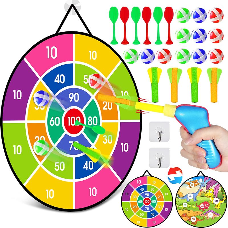 Photo 1 of Max Fun Dart Board for Kids Double Side Magnetic Velcro Dart Board Indoor Outdoor Party Games for Kids Birthday Gifts Toys for Girls Boys
