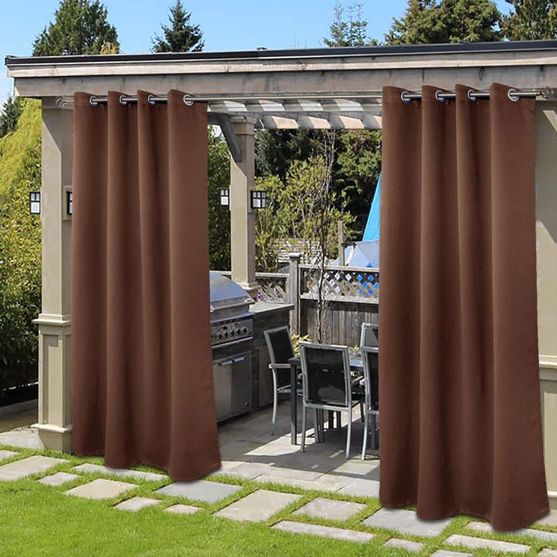 Photo 1 of BGment 2 Panels Outdoor Curtains for Patio Waterproof, Grommet Windproof Thermal Privacy Sun Blocking Curtains for Gazebo, Pergola, Porch , 52 x 95 Inch, Brown FACTORY SEALED 
