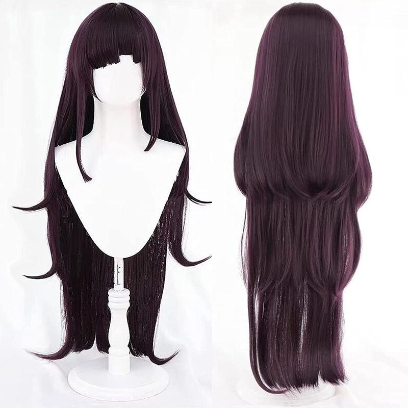Photo 1 of Ebingoo Wig Dark Purple Cosplay For Cosplayers Long Natural Wavy wig With Bangs Synthetic Wig For Movie for Women
