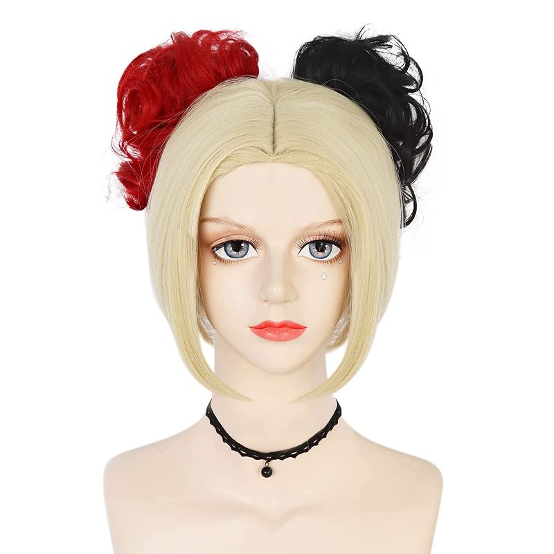 Photo 1 of ANOGOL Wig Cap+Black and Blonde Wig with Bun for Women Short Red Wig for Girls Short Curly Cosplay Wig For Women Girls Men Boys Dress Up Wig For Anime Cartoon Costume Party Wig For Halloween Wig For Christmas Wig
