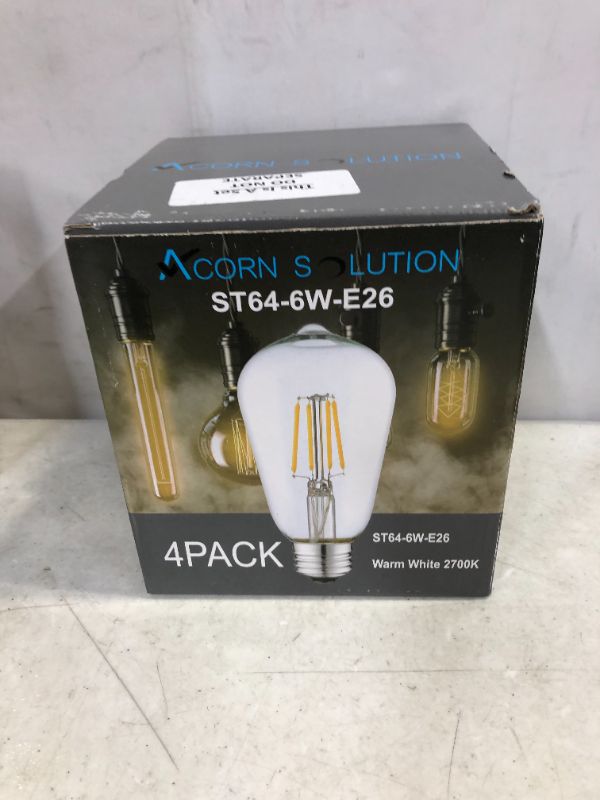 Photo 2 of AcornSolution Vintage LED Edison Bulb 6W, Equivalent 60W, Warm White 2700K, ST64 Antique LED Filament Bulbs, E26 Medium Base, Pack of 4
