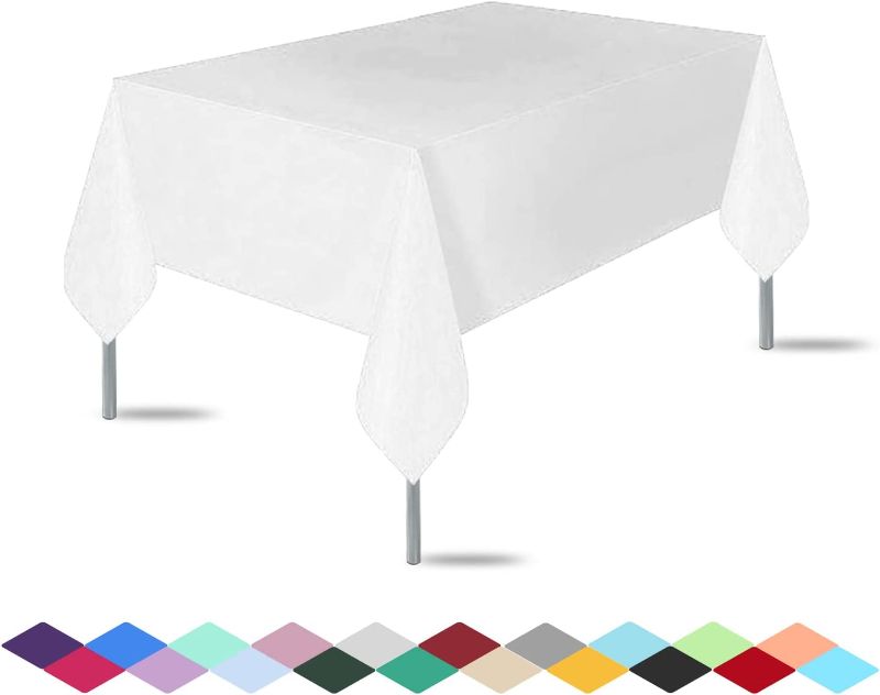 Photo 1 of 3 Pack Premium Disposable Plastic Tablecloth (54"x 108") ? Rectangle Table Cover for Wedding, Party, Banquet, Burgundy(White)
