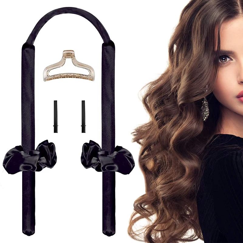 Photo 1 of Heatless Hair Curlers for Long Hair, No Heat Curl Ribbon Design with Hair Clips and Scrunchie, Overnight Silk Heatless Curls Headband, Soft Heatless Curling Rod Headband for Natural Hair (Black)
