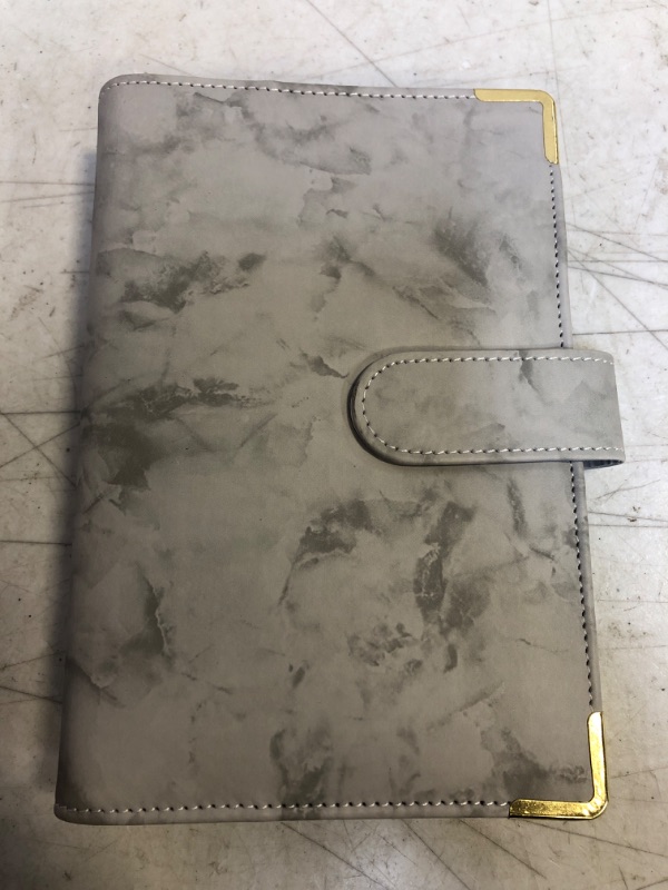 Photo 2 of Onlyesh Budget Binder, Marble A6 Binder, Refillable 6 Ring Mini Binder for A6 Filler Paper, Leather Binder Cover with Magnetic Buckle Closure, Grey Marble-grey A6