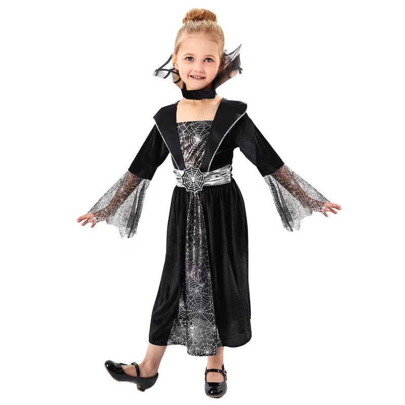 Photo 1 of Lingway Toys Girl's Vampire Costume ,Dark Vampire Spider Web Long Dress for Girl's Halloween SIZE M 8-10 Girls Spider Dark Witch Costume