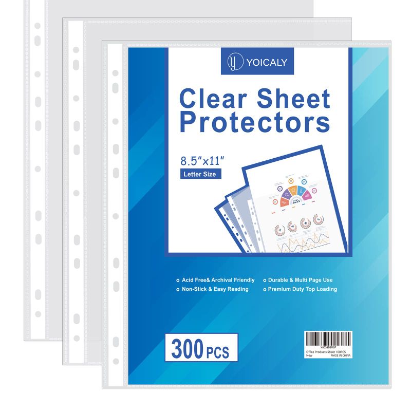 Photo 1 of 300 Pcs Clear Sheet Protectors for 3 Ring Binder, Page Protectors 8.5 x 11, Top Loading Document Protectors, Plastic Sleeves for Binders for Multiple Photos or Printing Paper. Transparent 300PCS