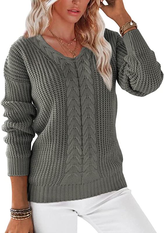 Photo 1 of 2xl Shanfetl Women Sweaters Long Sleeve V Neck Solid Casual Knitted Pullover Tops
