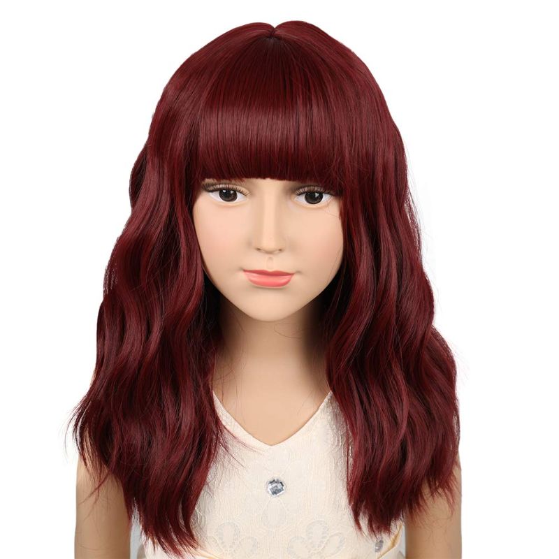 Photo 1 of DUDUWIG Short Curly Wine Red Wig with BangsSynthetic Cosplay Hair Wig for kids Children (Wine Red)
