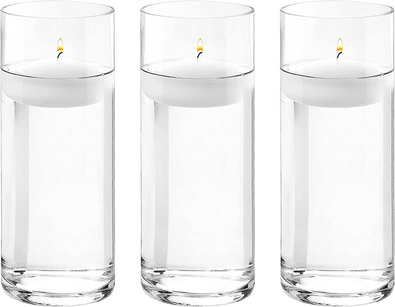 Photo 1 of 10 Inches Tall (25 cm) Clear Glass Cylinder vases,Pack of 3 Centerpiece Flower Vase,Floating Candle Holder for Home & Garden Decor, Wedding, Party .
