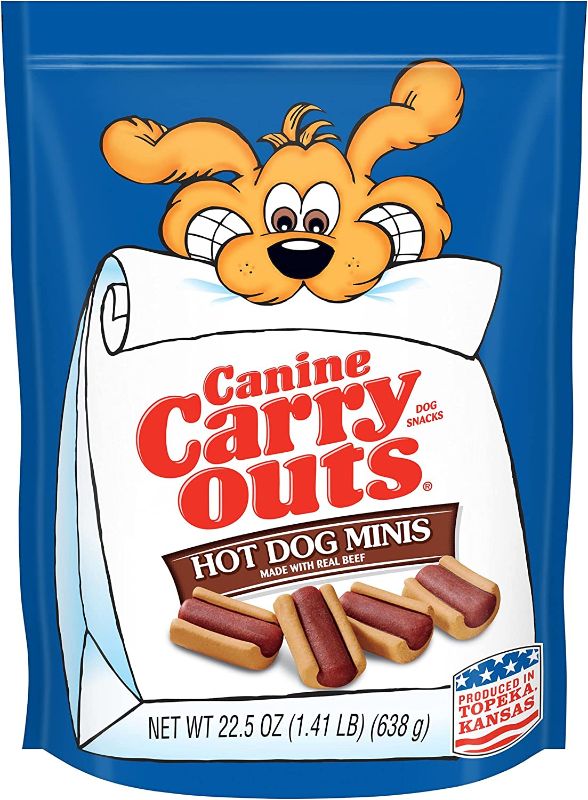 Photo 1 of 2 pacxk Canine Carry Outs Beef Flavor Hot Dog Minis Dog Treats, 22.5-oz bag
exp 10/2023
