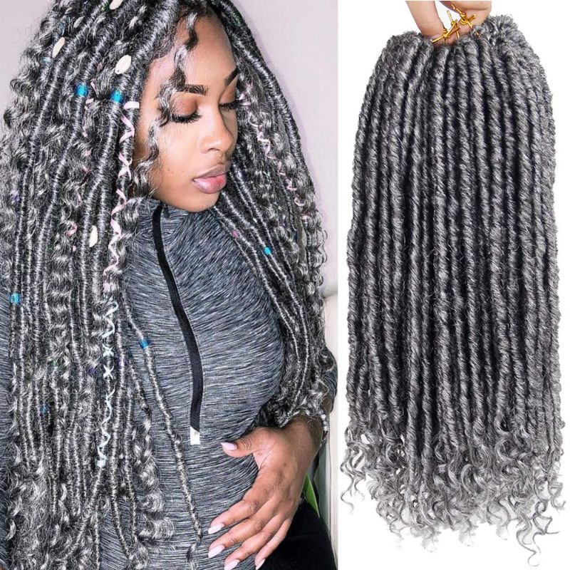 Photo 1 of Goddess Faux Locs Crochet Hair 2Packs Goddess Locs Crochet Hair Curly Ends 18Inch Pre-looped Synthetic Crochet Braids Hair for Women (1B-GRAY, 18inch)
